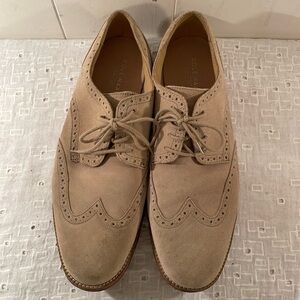 Cole Haan Soft Tan Suede Lace Up Oxfords Rubber Grooved Sole Shoes